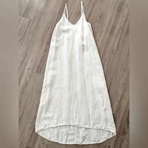 Antibes Blanc Striped Metallic Linen Midi Slip Dress Womens Medium Coastal Beach